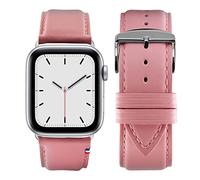 Eternel - Apple Watch Compatible Band Aquarelle Pink 38/40/41 mm Aluminum Silver/Starlight Adapters - Handmade French Cowhide Leather - Compatible with all Apple Watch