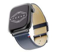 Eternel - Apple Watch Compatible Single Tour Band Navy Blue 42/44/45/49mm Aluminum Space Grey/Midnight Adapters - Handmade French Cowhide Leather - Compatible with all Apple Watch