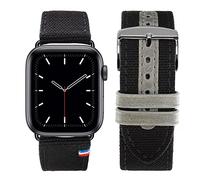 Eternel - New Rover Navy Blue Compatible Apple Watch Band 38/40/41 mm - Aluminum Space Grey/Midnight Adapters - Fabric made in France - Compatible with all Apple Watch sizes