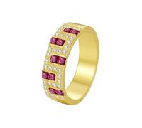 Eternity Band Rings for Women Gold, Metal Wedding Band Lab Created Ruby Elegant Jewelry 9K Yellow Gold with Moissanite for Bride Size H 1/2