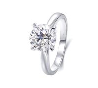 Eternity Bands for Women, Simple Promise Rings Comfort Fit Solitaire Ring with 2ct 4-Prong Round Moissanite 18.1K White Gold Size O 1/2
