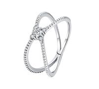 Eternity Bands for Women, White Gold Wedding Band for Women 9K Cross Inlaid Stones with Round Shape Moissanite Size N 1/2
