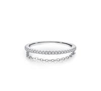 Eternity Bands for Women, Women's Engagement Ring Row Design with Chain and Round Moissanite 14K White Gold Size I 1/2
