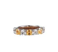 Eternity Ring for Women, 14 K White Gold Wedding Band with Elegant 4 Prong Square Citrine and Moissanite 0.4Ct Size P 1/2