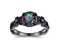 Eternity Ring for Women,18K Black Gold Plated Created Opal/Mystic Topaz/Amethyst Garnet Wedding Engagement Promise Rings Band, 6 UK, Gemstone, created mystic topaz
