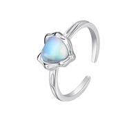 Eternity Ring for Women, Moonstone Rings 9K White Gold Irregular Heart Open Band Adjustable for Proposal Jewelry Size S 1/2