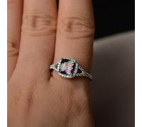 Eternity Ring for Women Mystic Topaz Wedding Engagement Infinite Band 8mm Princess Cut Simulated Mystic Rainbow Gemstone 925 Sterling Silver Cubic Zirconia Promise Ring(8#), KK-R025-JY608