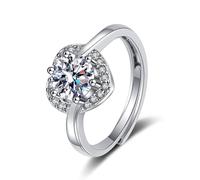 Eternity Ring for Women Silver Promise Rings 18K White Gold Moissanite Heart with Cubic Zirconia Size V 1/2 Fashion for Ladies Wedding Jewelry