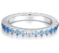 Eternity ring made of 925 sterling silver with blue crystals - women's ring highly polished, ring sapphire and turquoise blue tones - elegant stacking ring, 50 EU, Sterling Silver