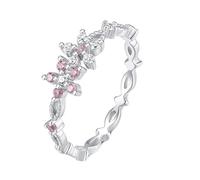 Eternity Ring White Gold, Women's Rings 9K Gold Pink Sapphire Round Shape Flower Comfort Fit Size L 1/2