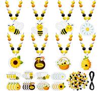 Eternity sky 32Pcs Bee Beads Crafts Kit Bulk, DIY Bees Themed Honey Wooden Necklace Making Supplies for Birthday Party Decor Gifts