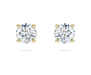 Eternity solitaire stud earrings, Lab-grown diamonds 1 ct tw, Round shape, 18K yellow gold