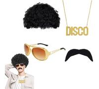 Eterspr Afro Wig Set, Wig Men's 80s Outfit, with Wig Glasses Necklace, for Cosplay, Disco, Carnival, Theme Party
