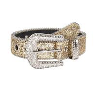 Eterspr Glitter Western Cowboy Style Belt, Rhinestone Luxury, Leather with Rhinestones, Large Buckle for Jeans Dress, Trousers (Gold, 130cm*3.8cm/40.55in*1.49in)
