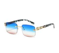 ETETGVG Classic Rimless Sunglasses for Women Men Tint Color Metal Decoration Luxury(Blue Pink)