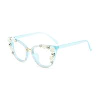 ETETGVG Fashion Cat Eye Glasses Women Lovely Big Retro Diamond Flowers Frame(Blue)