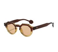 ETETGVG Fashion Double Color Round Sunglasses for Women Men Uv400 Retro Trending Rivets Punk(Brown Champagne)