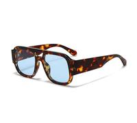 ETETGVG Fashion Sunglasses for Women Men Double Bridges Candy Color Retro Wide Legs Uv400(Leopard Blue)