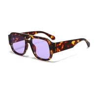 ETETGVG Fashion Sunglasses for Women Men Double Bridges Candy Color Retro Wide Legs Uv400(Leopard Purple)