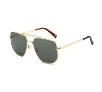 ETETGVG Fashion Sunglasses for Women Men Luxury Double Beam Metal Frame Mirror Outdoors Driving Uv400(Gold Green)
