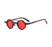 ETETGVG Hippie Small Round Sunglasses for Men Women Retro Steam Punk Double Beam Gradient Vintage Driving Uv400(BlackLeo Red)