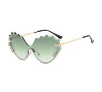 ETETGVG Luxury Diamond Wave Rimless Sunglasses for Women Men Trendy Street Photography Party Uv400(Gold Gradient Green)