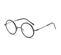 ETETGVG Metal Simple Art Glasses Frame Flat Round Half Frame Glasses(C04BrightBlack Frame)