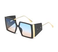ETETGVG Metal Sunglasses for Men Women Oversized Steampunk Outdoor Travel Driving Uv400(Black Tea Blue)