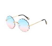 ETETGVG Oversized Round Sunglasses for Women Men Fashion Luxury Rimless Outdoors Travel Uv400(Gold Blue Pink)