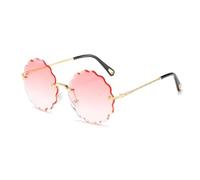 ETETGVG Oversized Round Sunglasses for Women Men Fashion Luxury Rimless Outdoors Travel Uv400(Gold Gradient Pink)