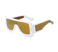 ETETGVG Punk Sunglasses for Women Men Luxury Large Frame Connected Outdoors Driving Uv400(White Gold)