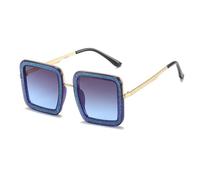 ETETGVG Retro Large Frame Sunglasses for Women Men Metal Outdoor Travel Uv400(Blue Blue)