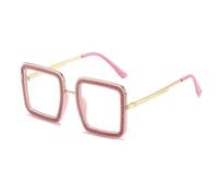 ETETGVG Retro Large Frame Sunglasses for Women Men Metal Outdoor Travel Uv400(Pink Clear)