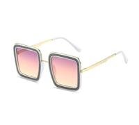 ETETGVG Retro Large Frame Sunglasses for Women Men Metal Outdoor Travel Uv400(White Purple Pink)