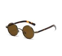 ETETGVG Retro Small Round Metal Punk Sunglasses for Women Men Uv400 Fashion Clear Lens Trending Frame Shades(Gun Tea Leopard)