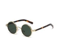 ETETGVG Retro Small Round Metal Punk Sunglasses for Women Men Uv400 Fashion Clear Lens Trending Frame Shades(Gold Green)