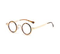ETETGVG Retro Small Round Punk Metal Sunglasses for Women Men Uv400 Fashion Clear Lens Double Color Frame(Golden leopard clear)