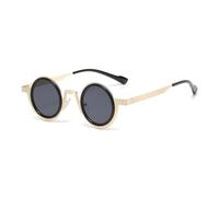 ETETGVG Retro Small Round Punk Metal Sunglasses for Women Men Uv400 Fashion Clear Lens Double Color Frame(Golden black gray)