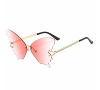 ETETGVG Rimless Butterfly Frame Sunglasses for Women Men Luxury Punk Summer Traveling Uv400(Gradient Pink)