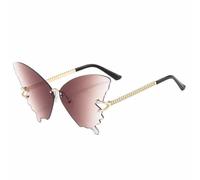 ETETGVG Rimless Butterfly Frame Sunglasses for Women Men Luxury Punk Summer Traveling Uv400(Gradient Tea)