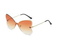 ETETGVG Rimless Sunglasses for Woman Man Luxury Large Framed Butterfly Outdoor Travel Party Glasses(Gold Tea)