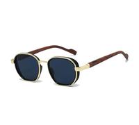 ETETGVG Round Sunglasses for Women Uv400 Retro Wood Legs Trending Gradient Men(Black Blue)