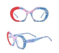 ETETGVG Splicing Color Acetate Eyeglass Frames Cat Eye Spectacle Frame Men Women Universal Spectacles,BlueYellow