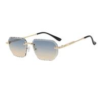 ETETGVG Trendy Rimless Sunglasses for Women Men Punk Retro Shade Uv400(Gold Blue Tea)