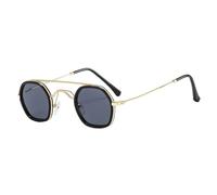 ETETGVG Vintage Double Bridges Polygon Sunglasses for Women Men Ocean Gradient Lens Punk Uv400(Gold Grey)
