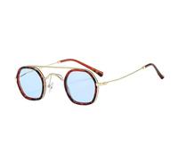ETETGVG Vintage Double Bridges Polygon Sunglasses for Women Men Ocean Gradient Lens Punk Uv400(Leopard Blue)