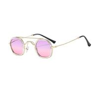 ETETGVG Vintage Double Bridges Polygon Sunglasses for Women Men Ocean Gradient Lens Punk Uv400(Trans Pink)