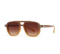 ETETGVG Vintage Double Bridges Sunglasses for Women Men Clear Ocean Lens Trending Rivets Uv400(Tea)