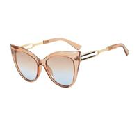 ETETGVG Vintage Luxury Cat Eye Sunglasses for Women's Men's Hollow Out Metal Leg Travel Drive Uv400(Tea Tea Blue)