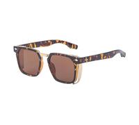 ETETGVG Vintage Sunglasses for Men Women Luxury Steampunk Retro Driving Rectangle Metal Uv400(Leopard Tea)